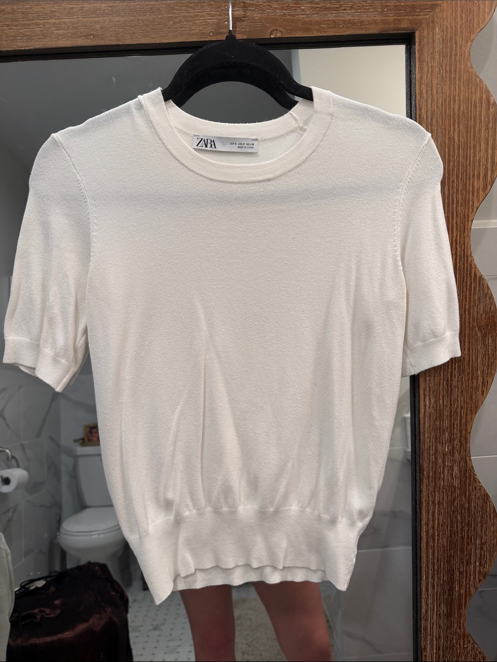 Zara Off-White Short Sleeve Knit Top